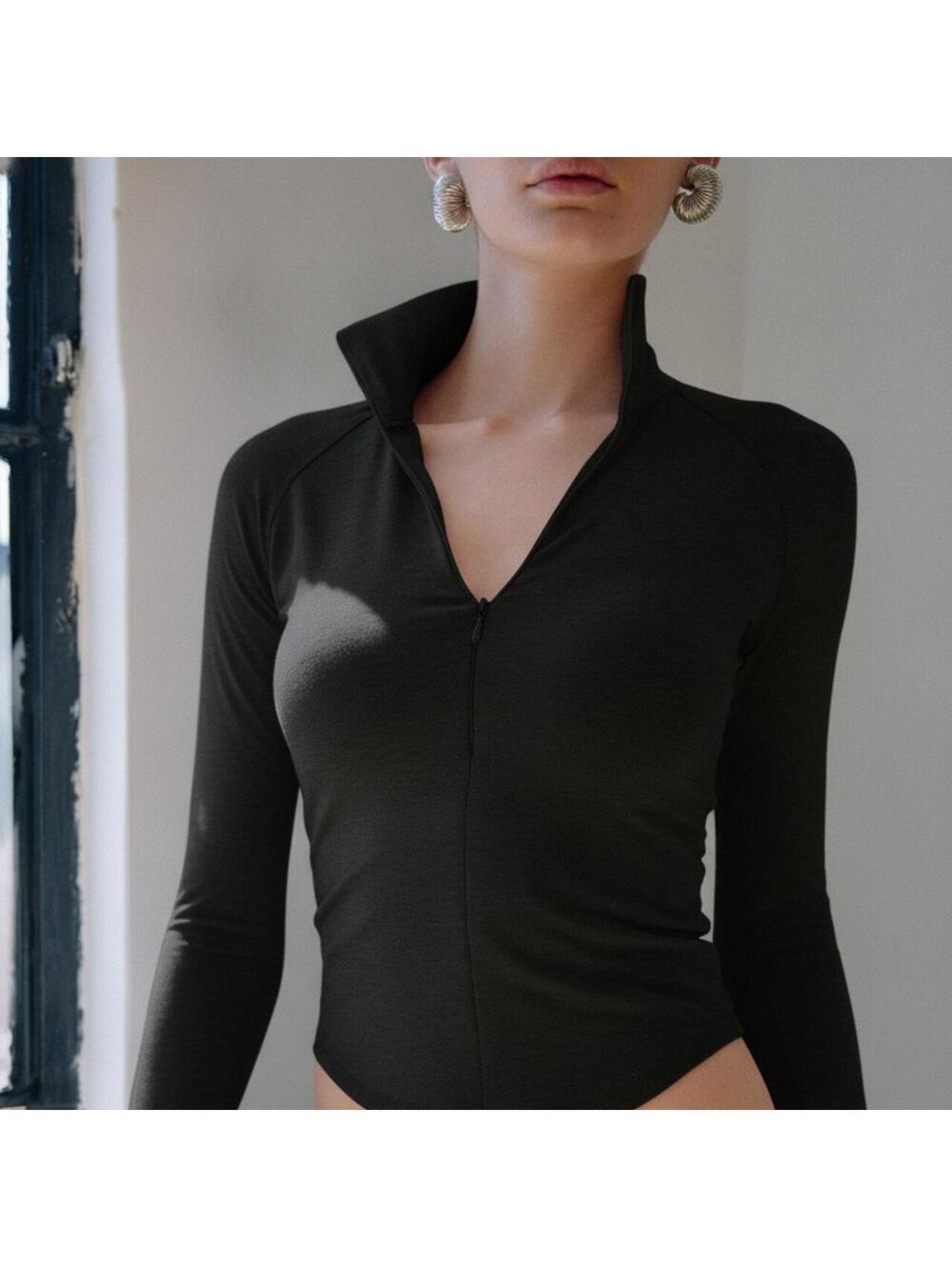 The Line By K Fion Heather Grey Half Zip Long Sleeve Top
